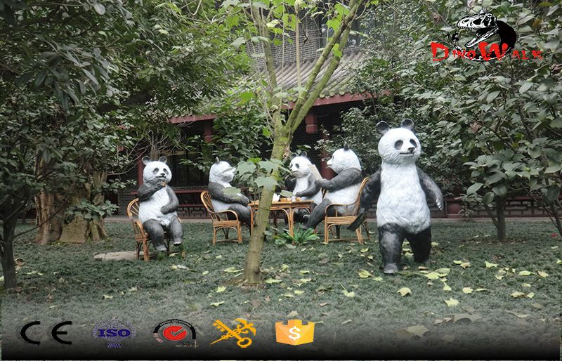 out door fiberglass statue,pandas playing Majiang