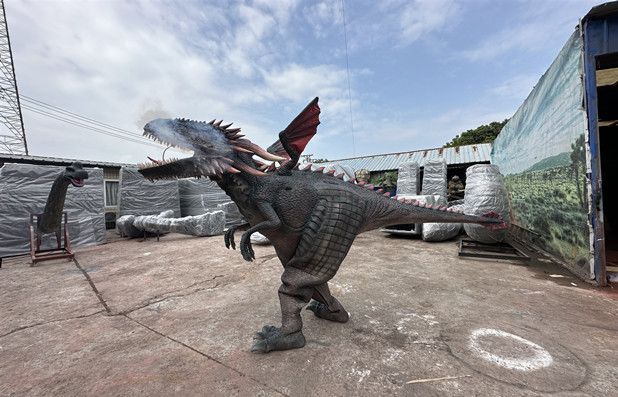 Realistic walking Dragon costume with spraying smoking